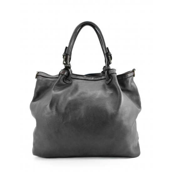 №302 "Modena" Women's  Soft Italian Leather Shopper Bag. Black, beige & brown