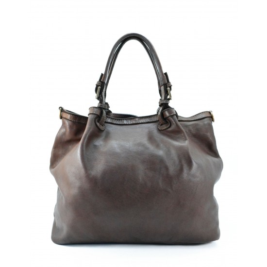 №302 "Modena" Women's  Soft Italian Leather Shopper Bag. Black, beige & brown