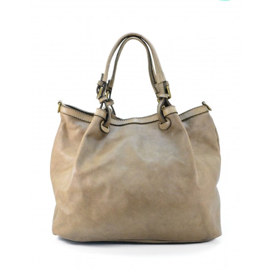 №302 "Modena" Women's  Soft Italian Leather Shopper Bag. Black, beige & brown