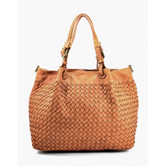 №303 "Madera" Women's  Soft Italian woven Leather Shopper Bag. Black, beige & brown