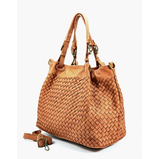 №303 "Madera" Women's  Soft Italian woven Leather Shopper Bag. Black, beige & brown