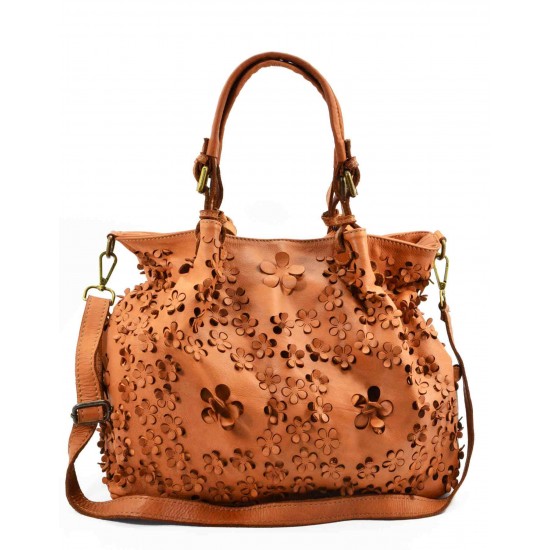 №301 "Fiore" Sac shopper en cuir véritable souple italien pour femme