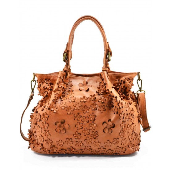 №301 "Fiore" Sac shopper en cuir véritable souple italien pour femme