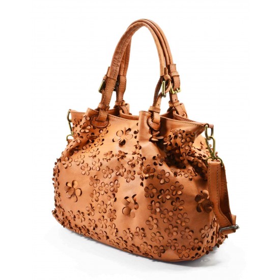 №301 "Fiore" Sac shopper en cuir véritable souple italien pour femme