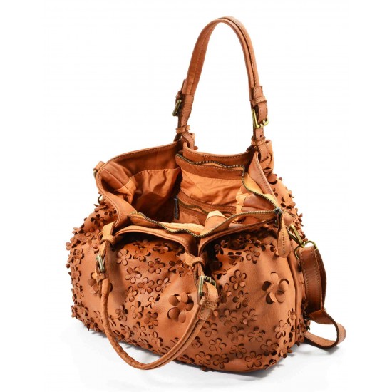 №301 "Fiore" Sac shopper en cuir véritable souple italien pour femme