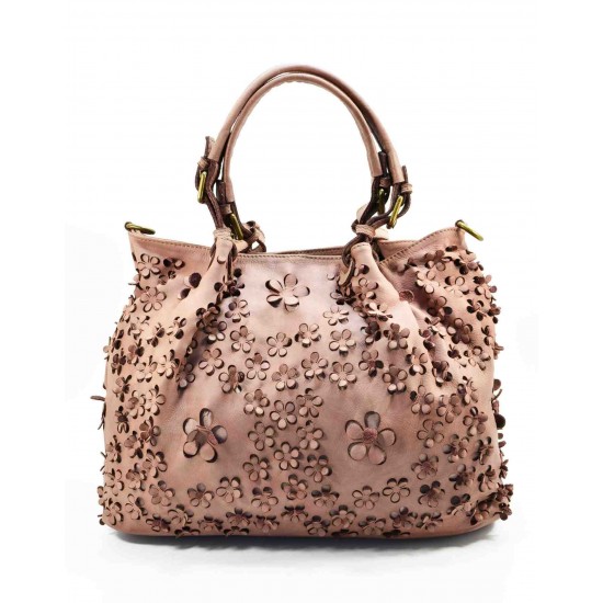 №301 "Fiore" Sac shopper en cuir véritable souple italien pour femme