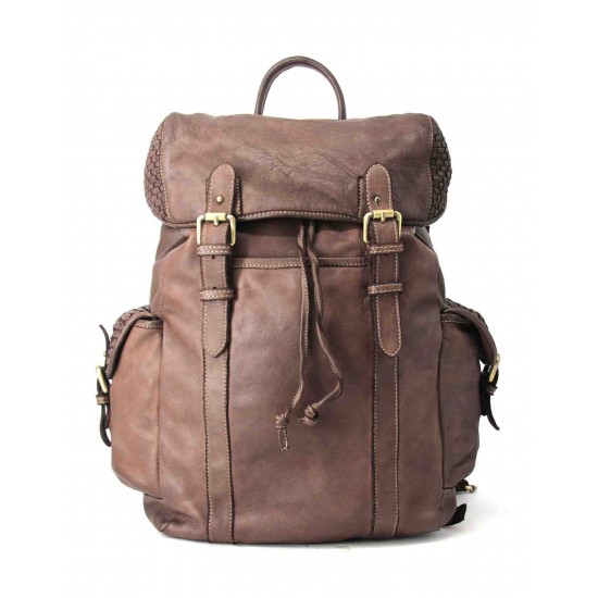 №224 Sac à dos en cuir italien avec couvercle pour femme et homme