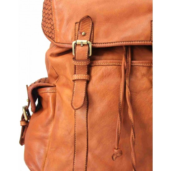 №224 Sac à dos en cuir italien avec couvercle pour femme et homme