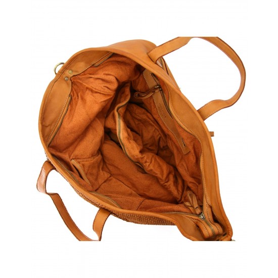 №114 « Marino » Sac shopper en cuir pour femme de style vintage. Forme trapézoïdale. Cuir tressé. Marron & noir