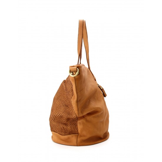 №114 "Marino" Ledershopper Tasche für Damen im Vintage Stil. Trapezform. Geflochtenes Leder. Braun & Schwarz