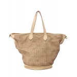 №114 “Marino” Leather shopper bag for women in vintage style. Trapezoid shape. Woven leather. Brown & black