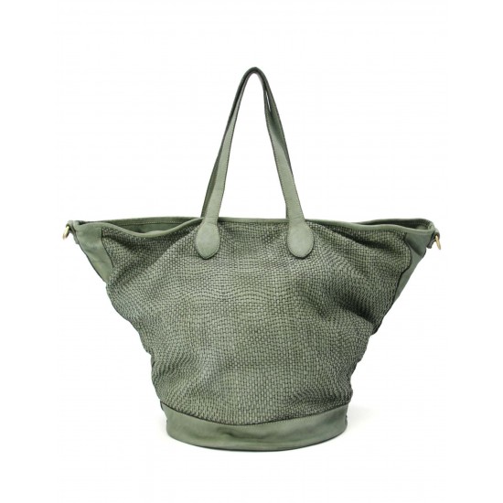 №114 "Marino" Ledershopper Tasche für Damen im Vintage Stil. Trapezform. Geflochtenes Leder. Braun & Schwarz