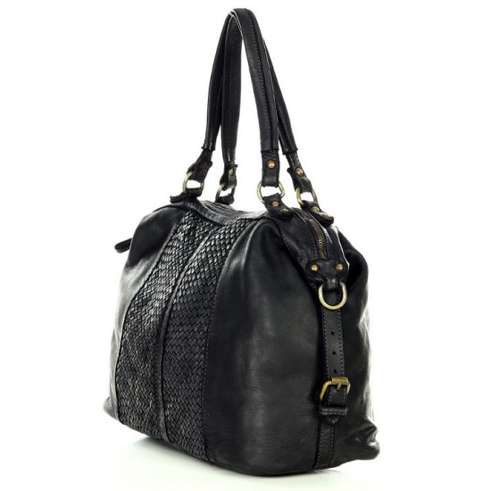 №12 "Trine" Genuine leather tote bag with braided leather motif