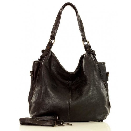 №16 "Else" Soft leather large hobo bag women. Brown & black hobo bag