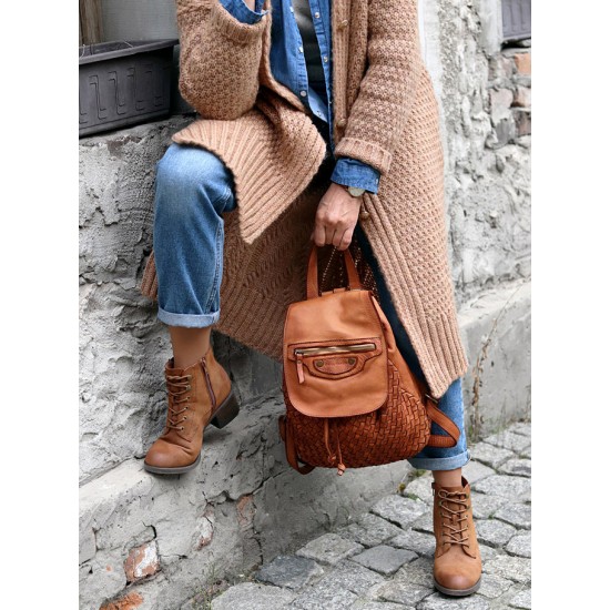 №18 "Marco Vintage". Leder Rucksack Damen aus geflochten Leder