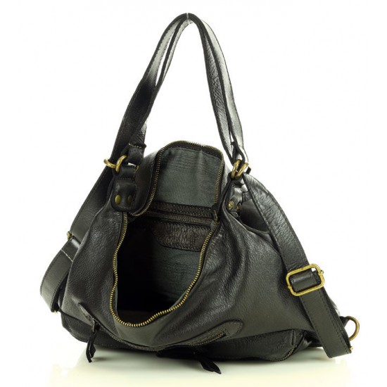 №21 "Silla" Real leather shoulder bag backpack convertible for ladies 3-in-1 | Black & brown