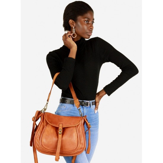 №22 "Camile" Large Leather Saddle Bag Ladies | Italian Soft Leather Crossbody Bag | Black & brown