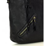 №27 "Beate" Boho shoulder bag for women. Genuine distressed soft leather handbag A4 | Black & brown
