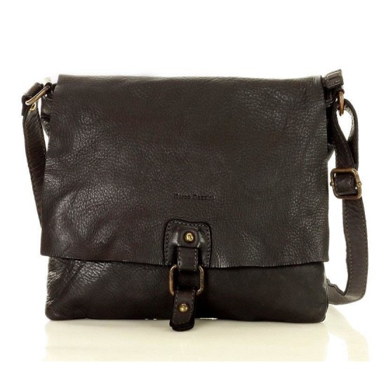 №28 "Silje" Ladies cross body messenger bag leather soft. Handmade. Black & Brown