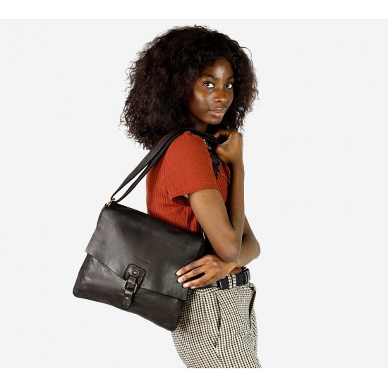 №28 "Silje" Ladies cross body messenger bag leather soft. Handmade. Black & Brown