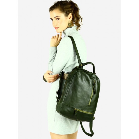 №29 "Ring Vintage". Stylish urban laptop leather backpack for ladies | Hand-made | Black & Brown ●