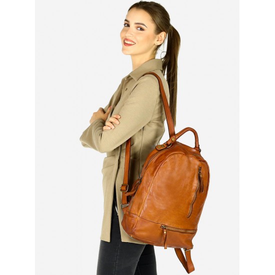 №29 "Ring Vintage". Stylish urban laptop leather backpack for ladies | Hand-made | Black & Brown 