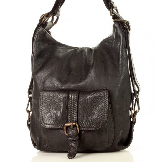 №31 "Rustic Vintage" Classic hand-made leather backpack women's vintage | 2in1 convertible | Black & Brown 