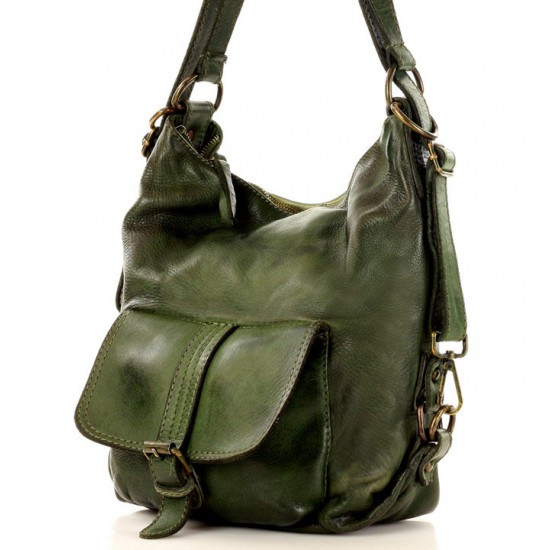(24)№31 Cityrucksack Damen aus vintage Leder. Damen Rucksack - Tasche 2in1 - dunkelgrün