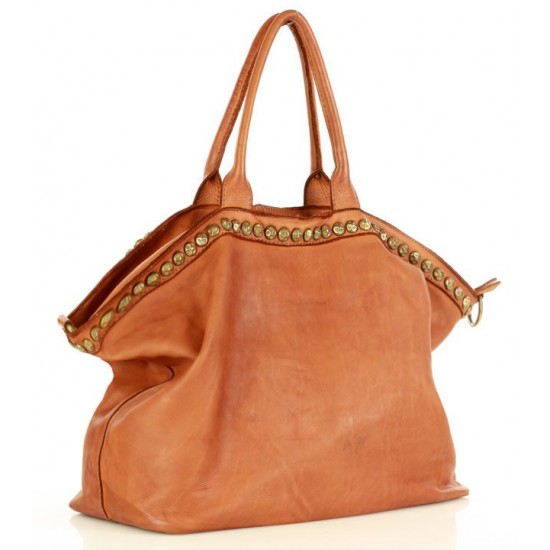 №32 "Corine" Grand sac shopper - tote bag femme en cuir avec rivets XXL. BOHO styl