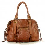 №37 "Lorna" Real leather bowling bag women's in BOHO styl with rivets | Duffle black & brown