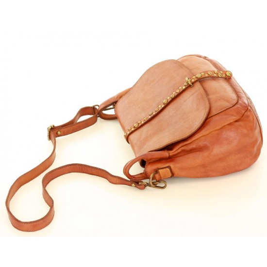 №38 "Akaba" Black & brown leather saddle bag ladies. BOHO style with rivets. Crossbody