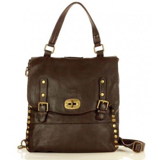 №41 "Dag Boho". 2-in-1 leather backpack convertible women's. Boho style | Black & Brown 