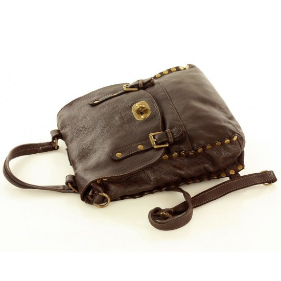 №41 "Dag Boho". 2-in-1 leather backpack convertible women's. Boho style | Black & Brown 