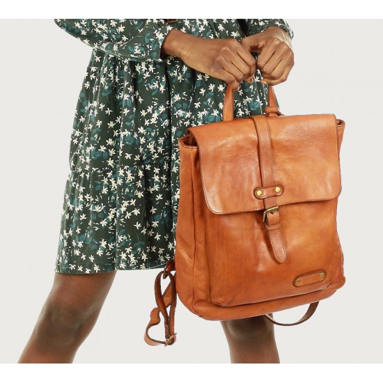 №42 "Håvard". Real brown & black hand-made leather backpack for ladies for work | Vintage ●