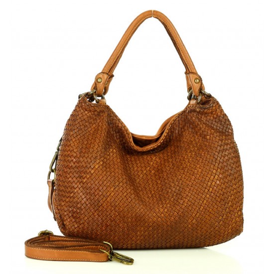 №49 "Sisel" Woven Leather Hobo handbag - shoulder bag. Black & Brown