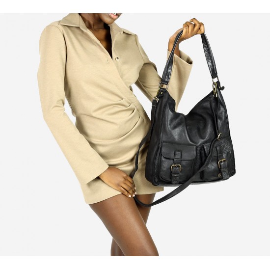№52 "Vilde" Shopper soft leather tote bag. Tote bag black & brown