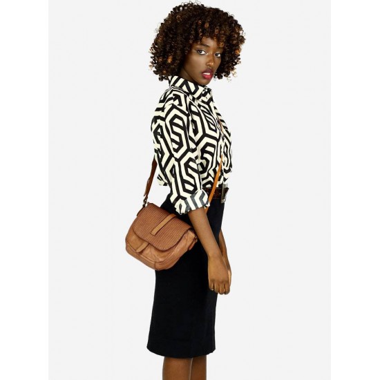 №53 "Elin". Brown & Black Crossbody Shoulder Bag Ladies. Woven Leather Pattern.