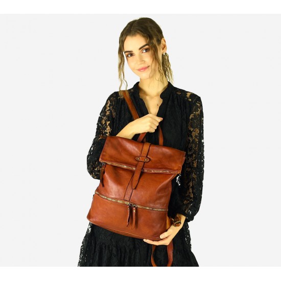 №55 "Ailo". Large brown leather backpack womens