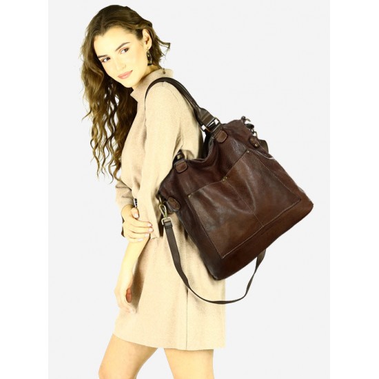 №56 "Siv" Leather crossbody tote bag. Double handle tote bag 