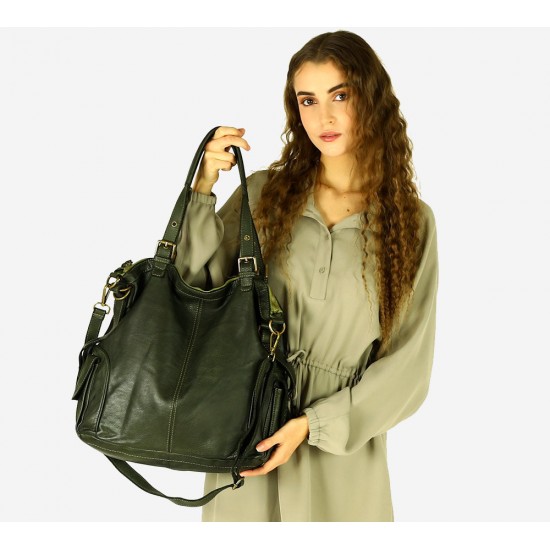 №57 "Eline" Sac cabas tote bag cuir pour femme de style Vintage. Noir, brun, vert 