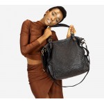 №57a "Eline2"  Grand sac cabas tote bag en cuir tressé pour femme de style Vintage. Noir & brun