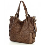 №57a "Eline2"  Grand sac cabas tote bag en cuir tressé pour femme de style Vintage. Noir & brun