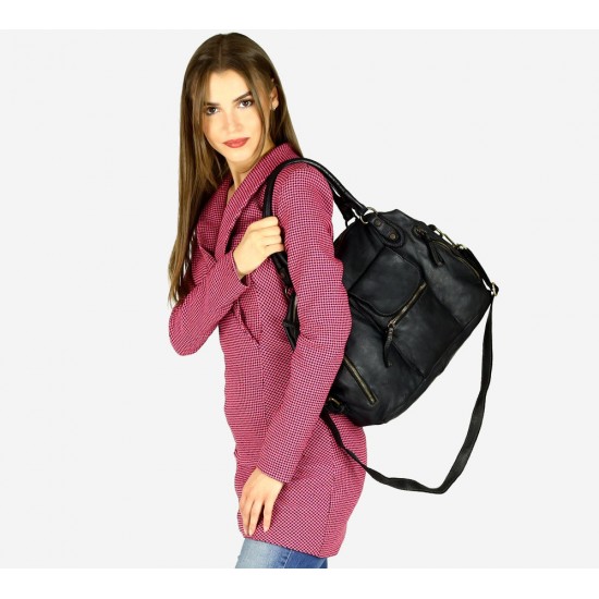 №58 "Susi" Brown & black leather bowler bag for ladies | Handmade business bag, weekend bag