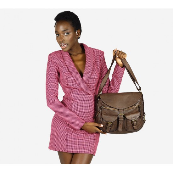 №60 "Safari" Ladies Cross Body Shoulder Bag. Leather Saddle Bag Women's in Safari style | Black & brown