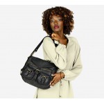 №60 "Randi" Ladies Cross Body Shoulder Bag. Leather Saddle Bag Women's in Safari style | Black & brown