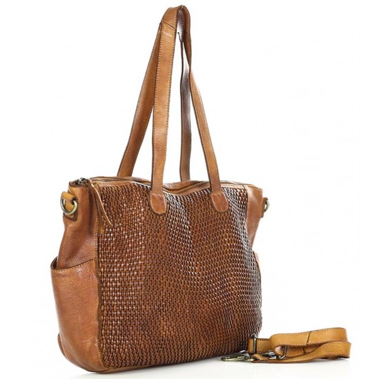 №81 "Siena" Soft leather shopper bag vintage. Brown et black