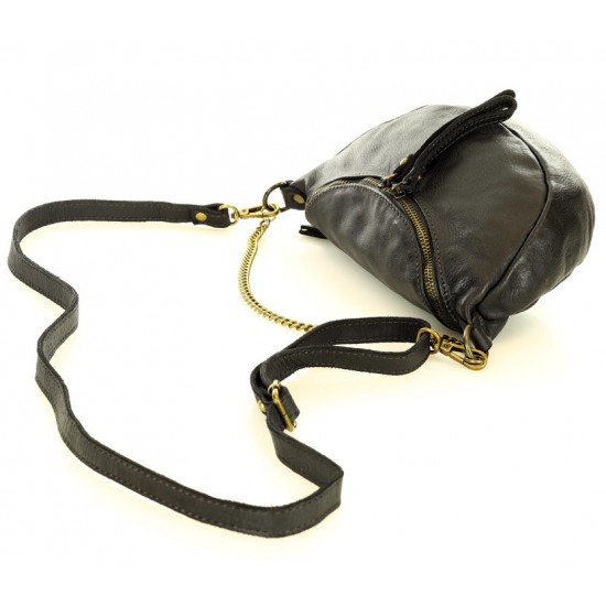 №1B "Gorte" Petit sac à bandoulière crossbody femme cuir noir et brun. Sac de taille cuir avec chaîne