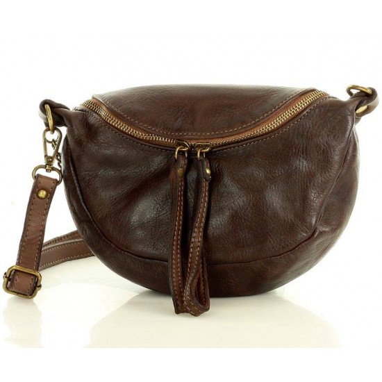 №1B "Gorte" Petit sac à bandoulière crossbody femme cuir noir et brun. Sac de taille cuir avec chaîne