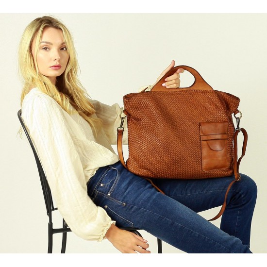 №17 "Tereza" Woven soft real leather handbag - schoulder bag women's