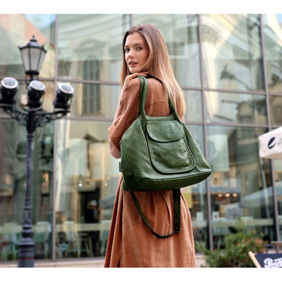 №04 "Marie" Large leather handbag shoulder bag for ladies | Double handle | Brown & black handbag